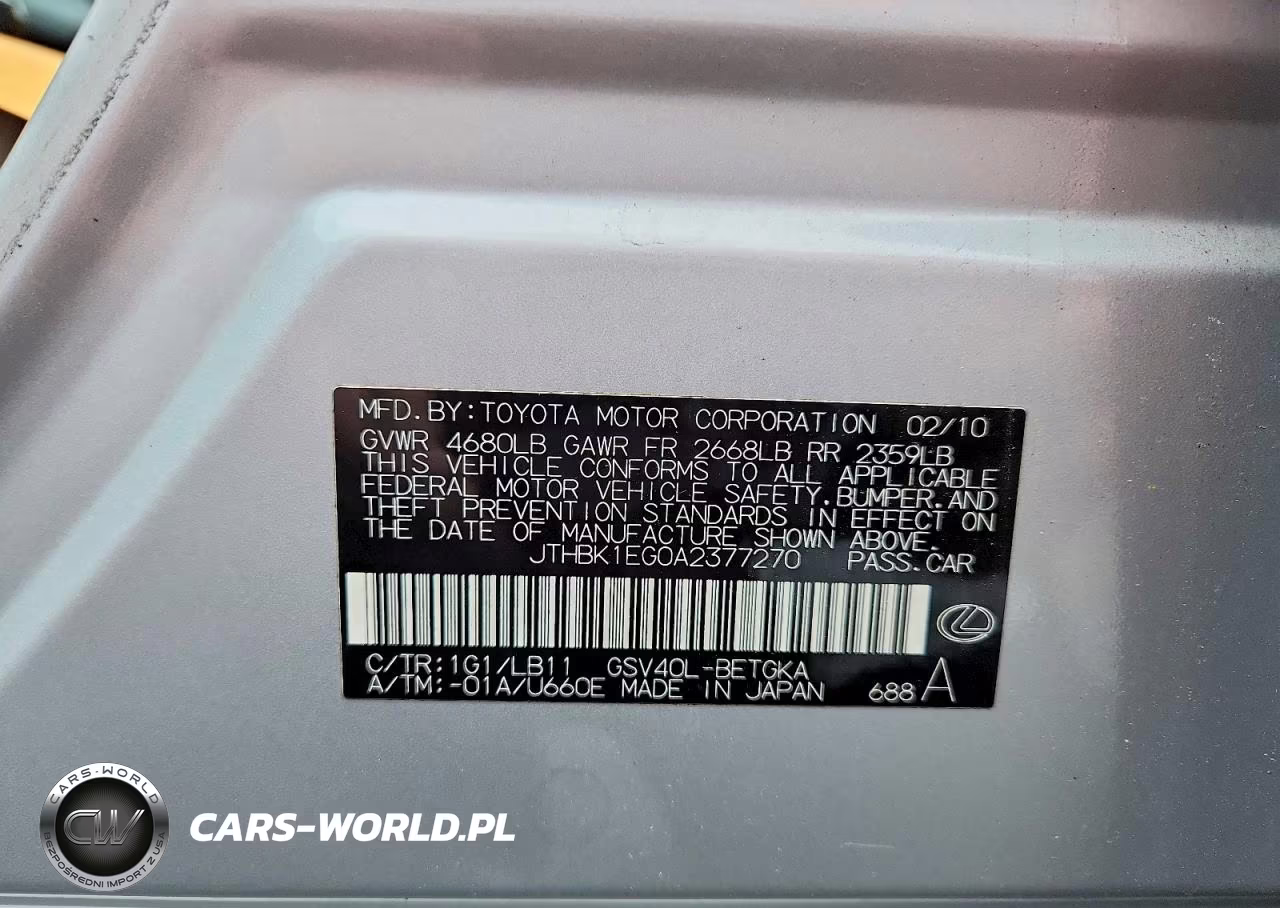 2010 Lexus Es 350 VIN:JTHBK1EG0A2377270 - 12