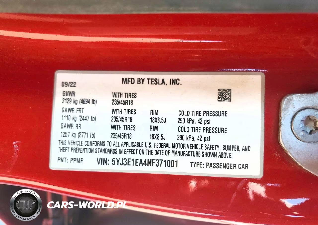 2022 Tesla Model 3 VIN:5YJ3E1EA4NF371001 - 12