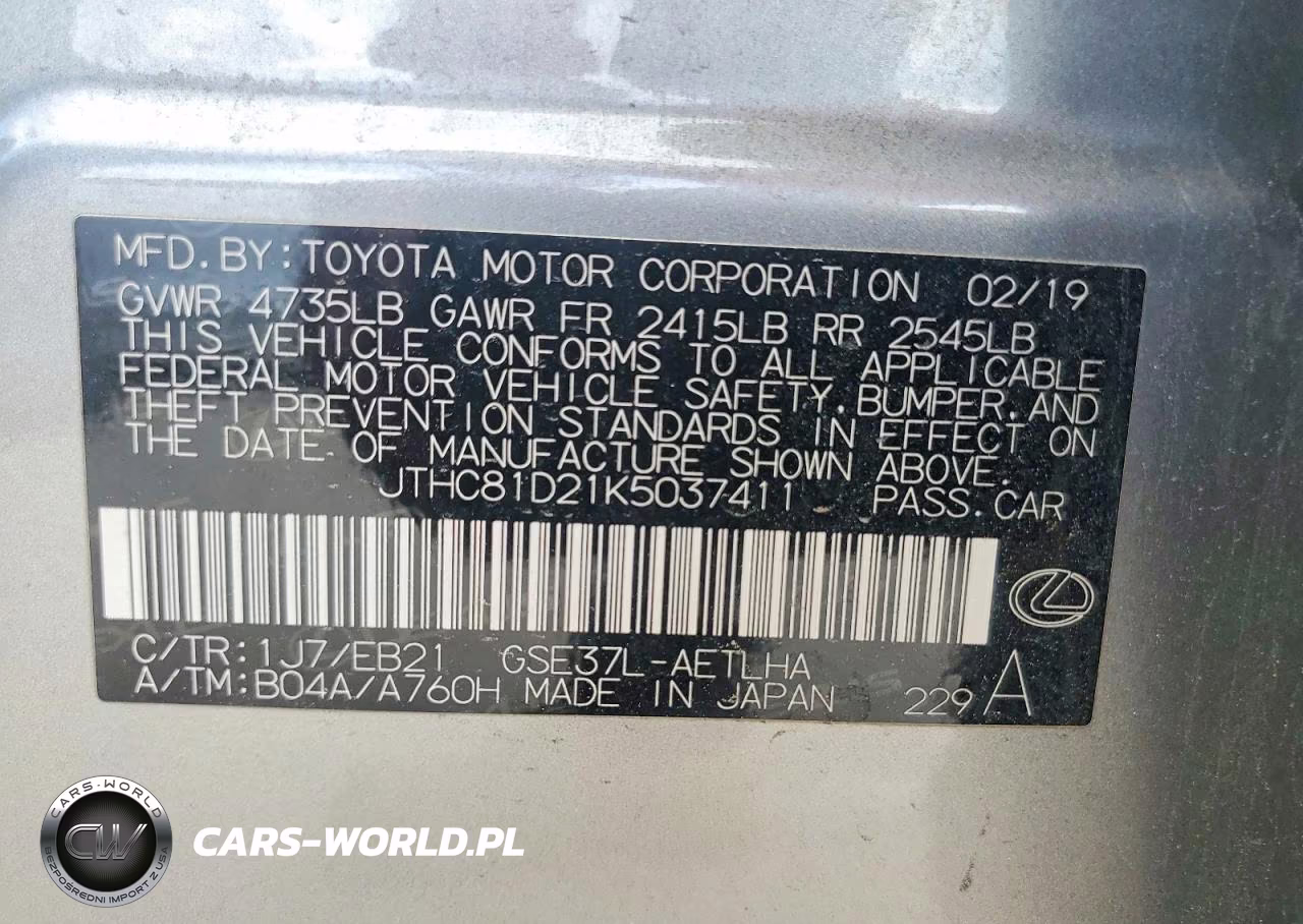 2019 Lexus Is 300 VIN:JTHC81D21K5037411 - 12
