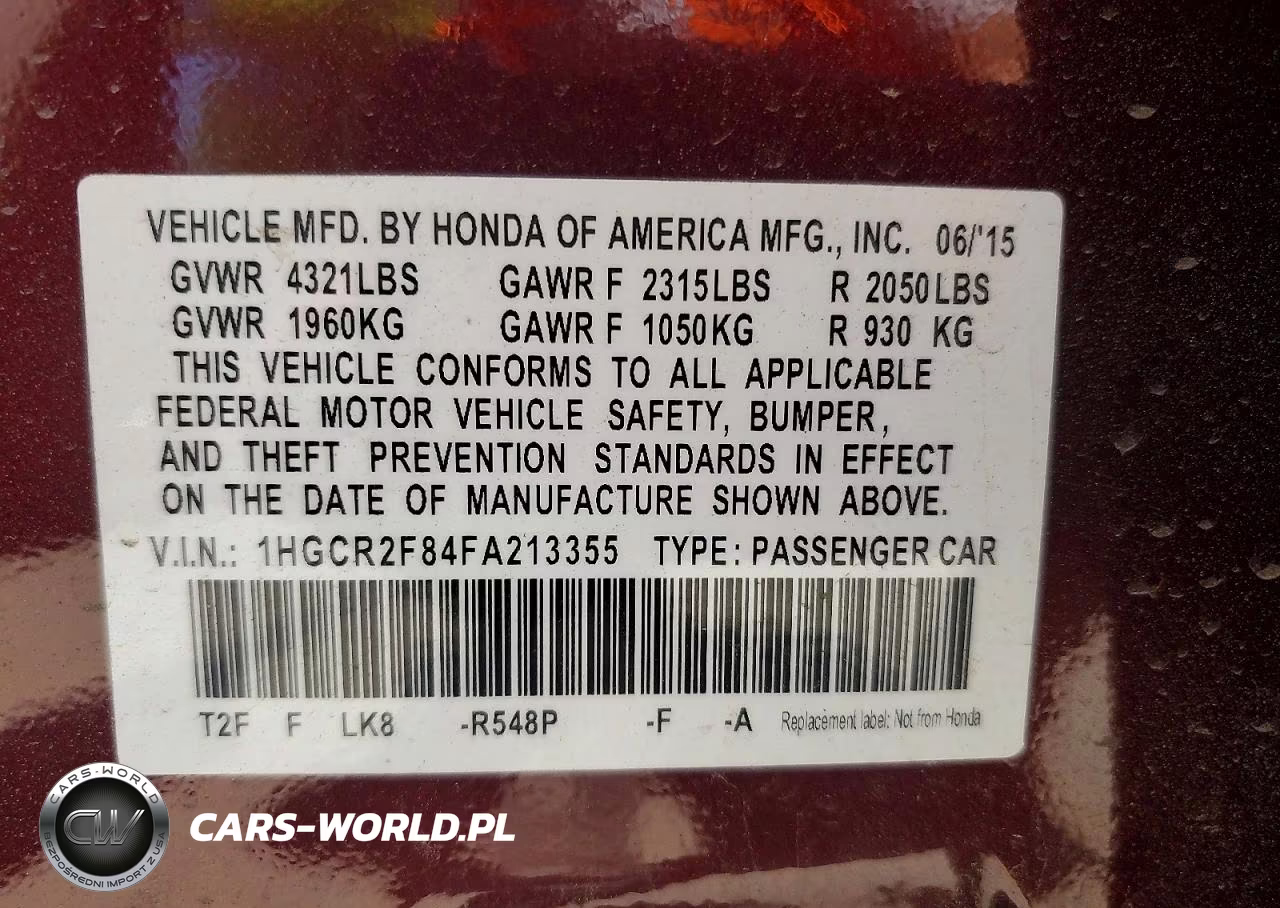 2015 Honda Accord Exl VIN:1HGCR2F84FA213355 - 12