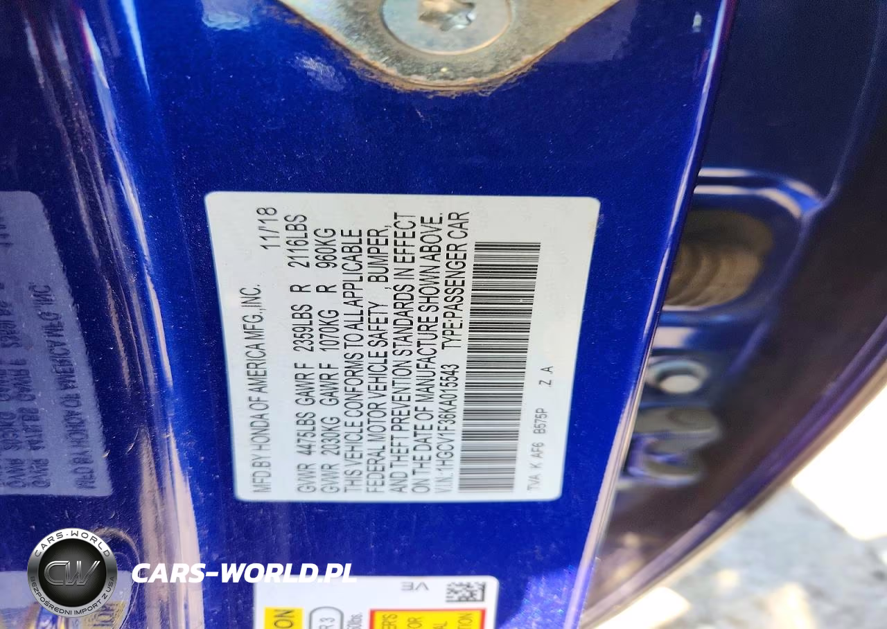 2019 Honda Accord Sport VIN:1HGCV1F36KA015543 - 13