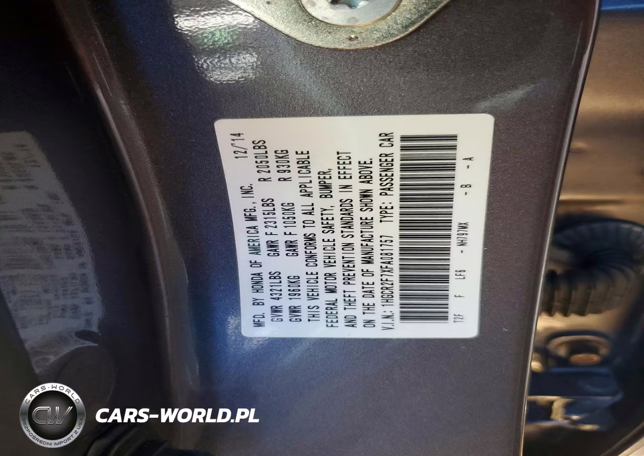 2015 Honda Accord Ex VIN:1HGCR2F7XFA081757 - 12