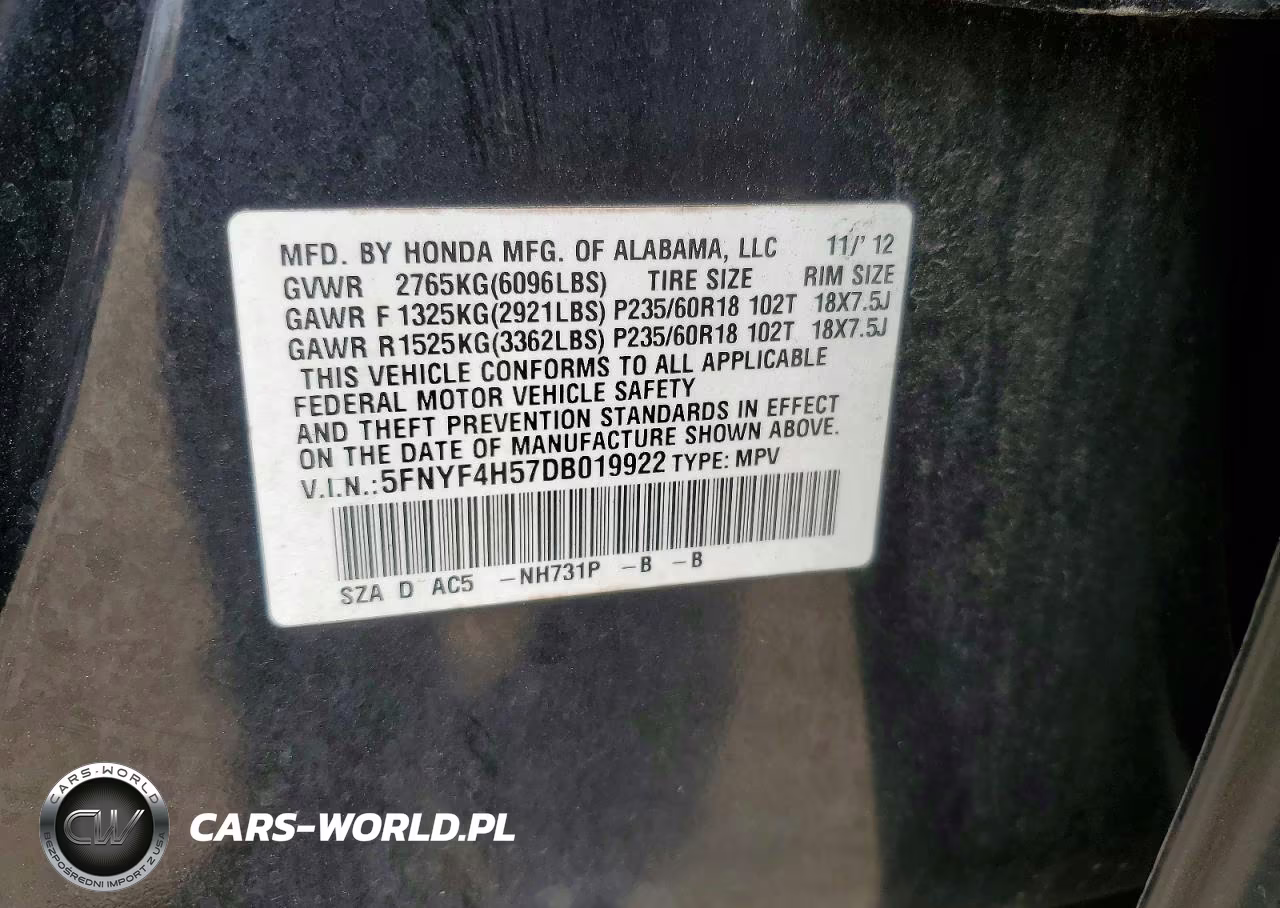 2013 Honda Pilot Exl VIN:5FNYF4H57DB019922 - 13