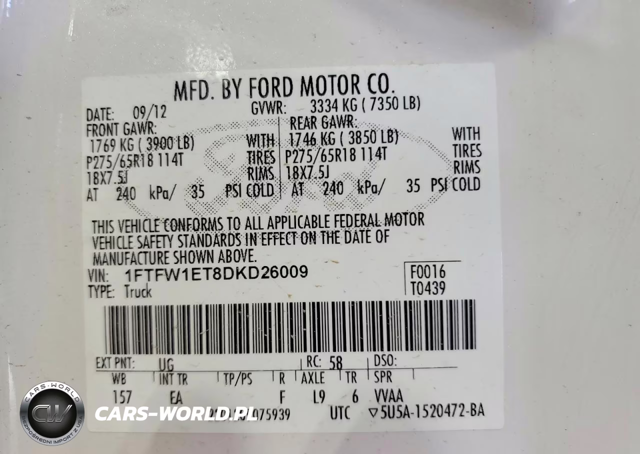 2013 Ford F-150 Lariat VIN:1FTFW1ET8DKD26009 - 12