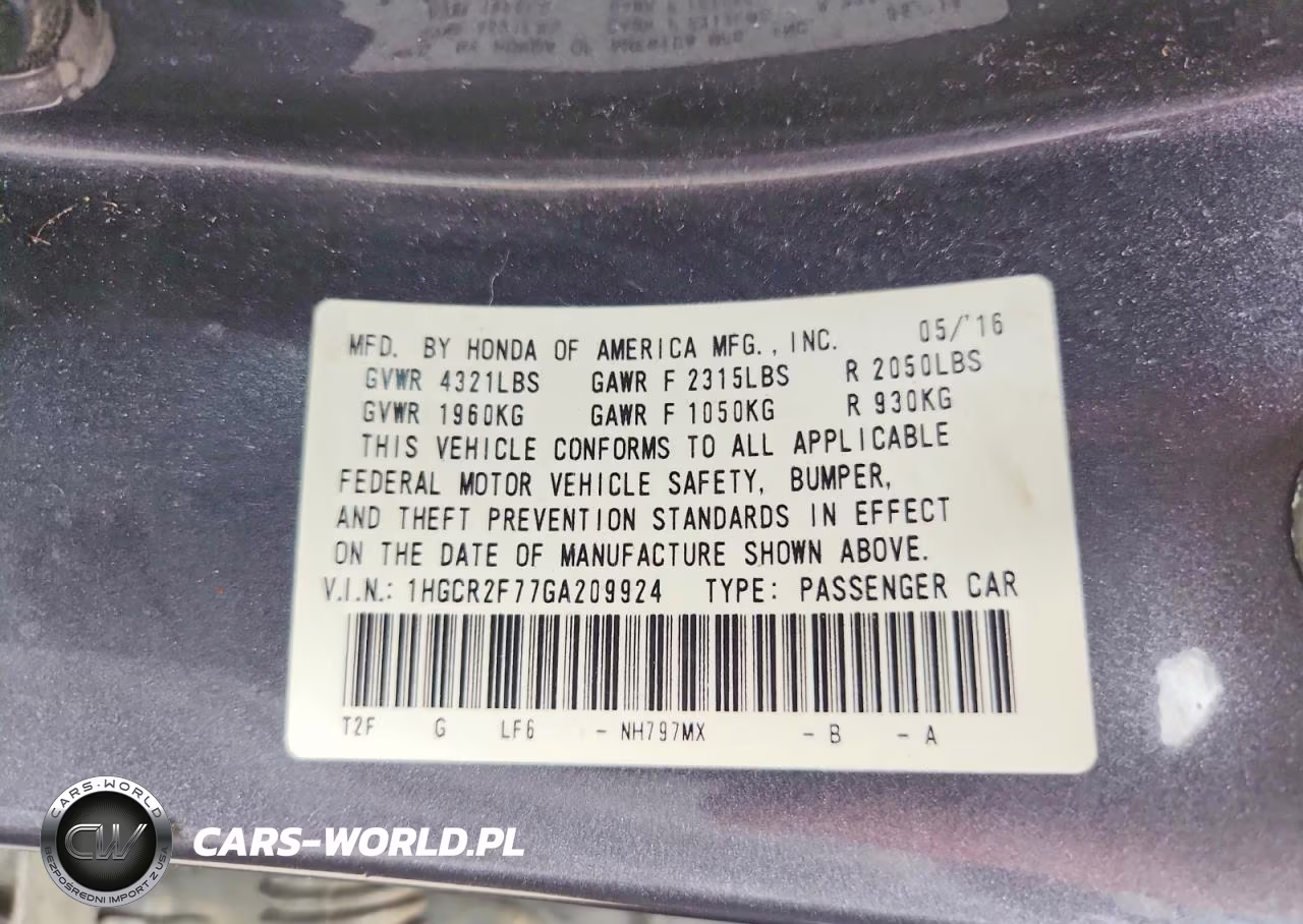 2016 Honda Accord Ex VIN:1HGCR2F77GA209924 - 13