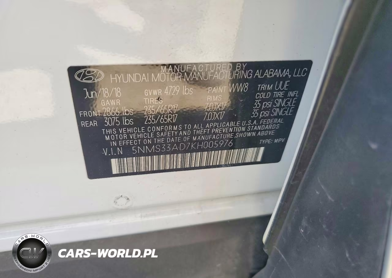2019 Hyundai Santa Fe Sel 2.4L VIN:5NMS33AD7KH005976 - 14