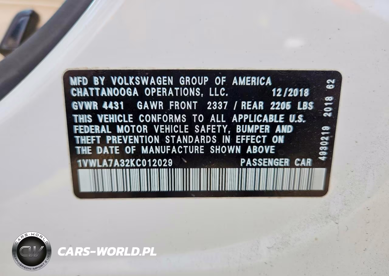 2019 Volkswagen Passat Wolfsburg VIN:1VWLA7A32KC012029 - 12