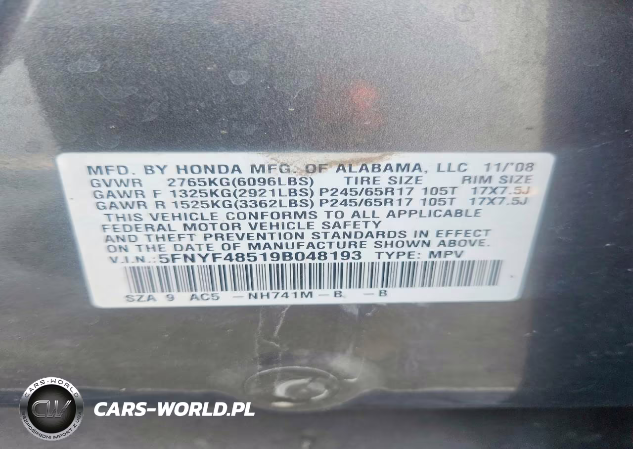 2009 Honda Pilot Exl VIN:5FNYF48519B048193 - 14