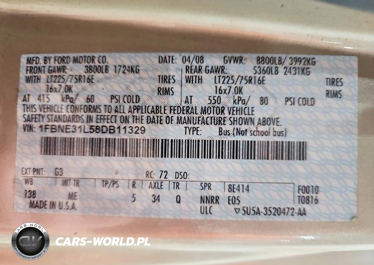 2008 Ford Econoline E350 Super Duty Wagon VIN:1FBNE31L58DB11329 - 13