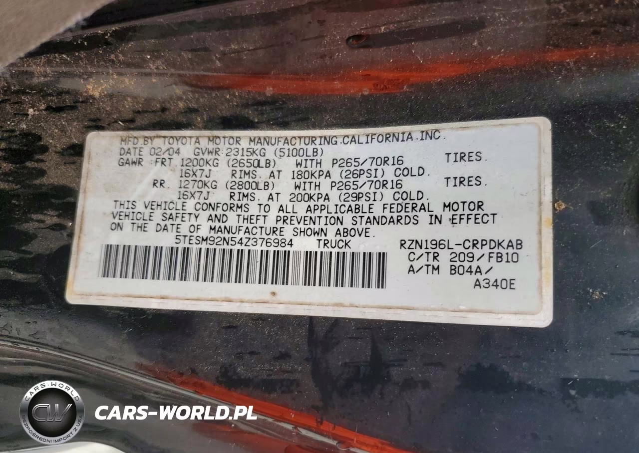 2004 Toyota Tacoma Xtracab Prerunner VIN:5TESM92N54Z376984 - 12