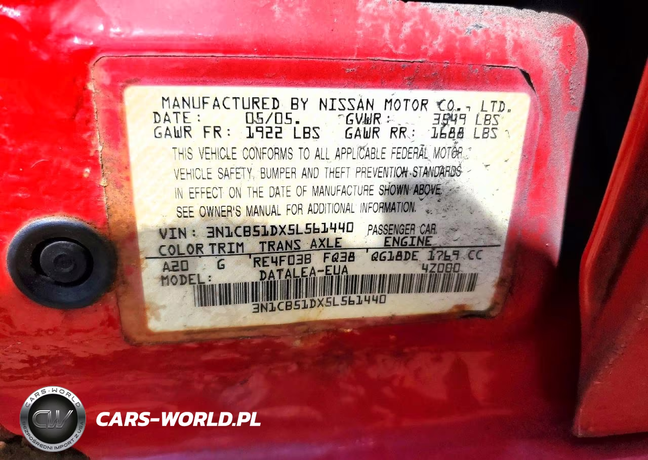 2005 Nissan Sentra 1.8 VIN:3N1CB51DX5L561440 - 12