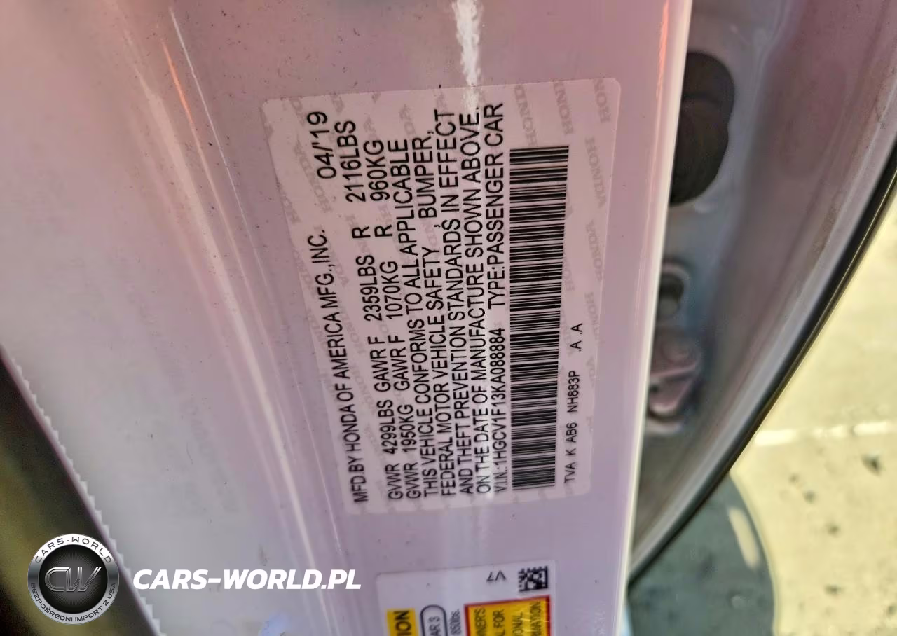 2019 Honda Accord Lx VIN:1HGCV1F13KA088884 - 12
