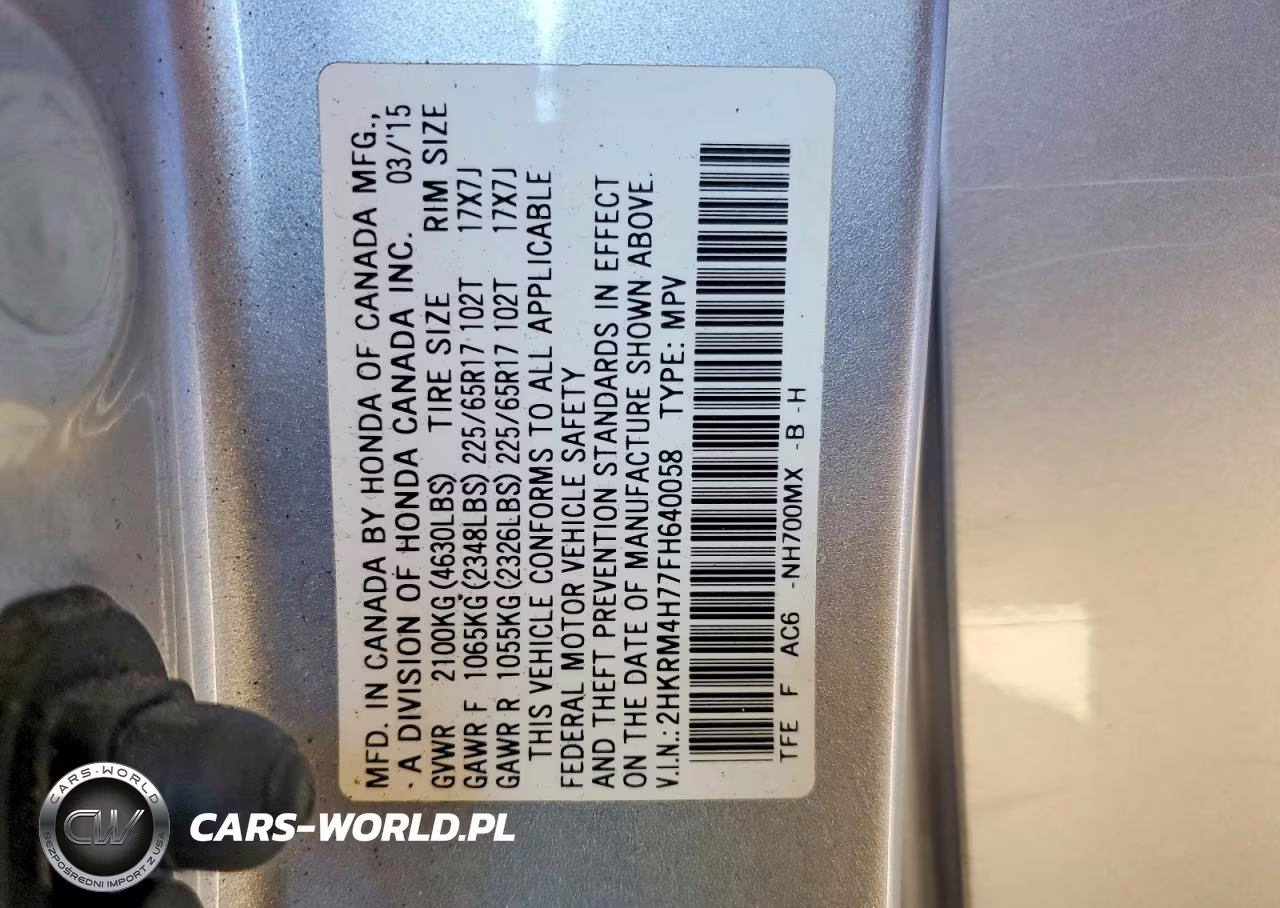 2015 Honda Cr-V Exl VIN:2HKRM4H77FH640058 - 12