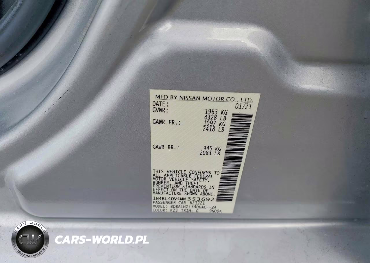 2021 Nissan Altima Sv VIN:1N4BL4DV4MN353692 - 13
