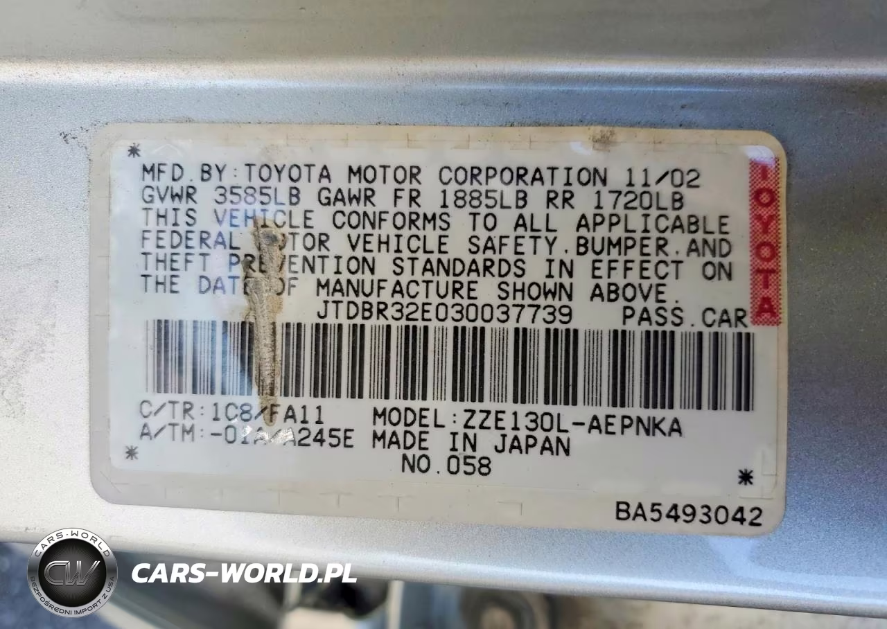 2003 Toyota Corolla Le VIN:JTDBR32E030037739 - 13