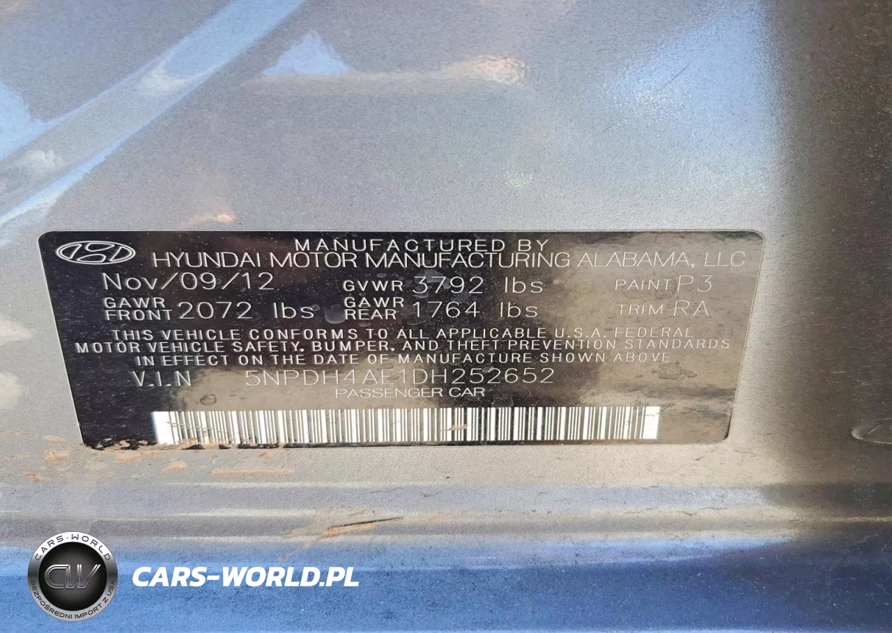2013 Hyundai Elantra Limited VIN:5NPDH4AE1DH252652 - 12