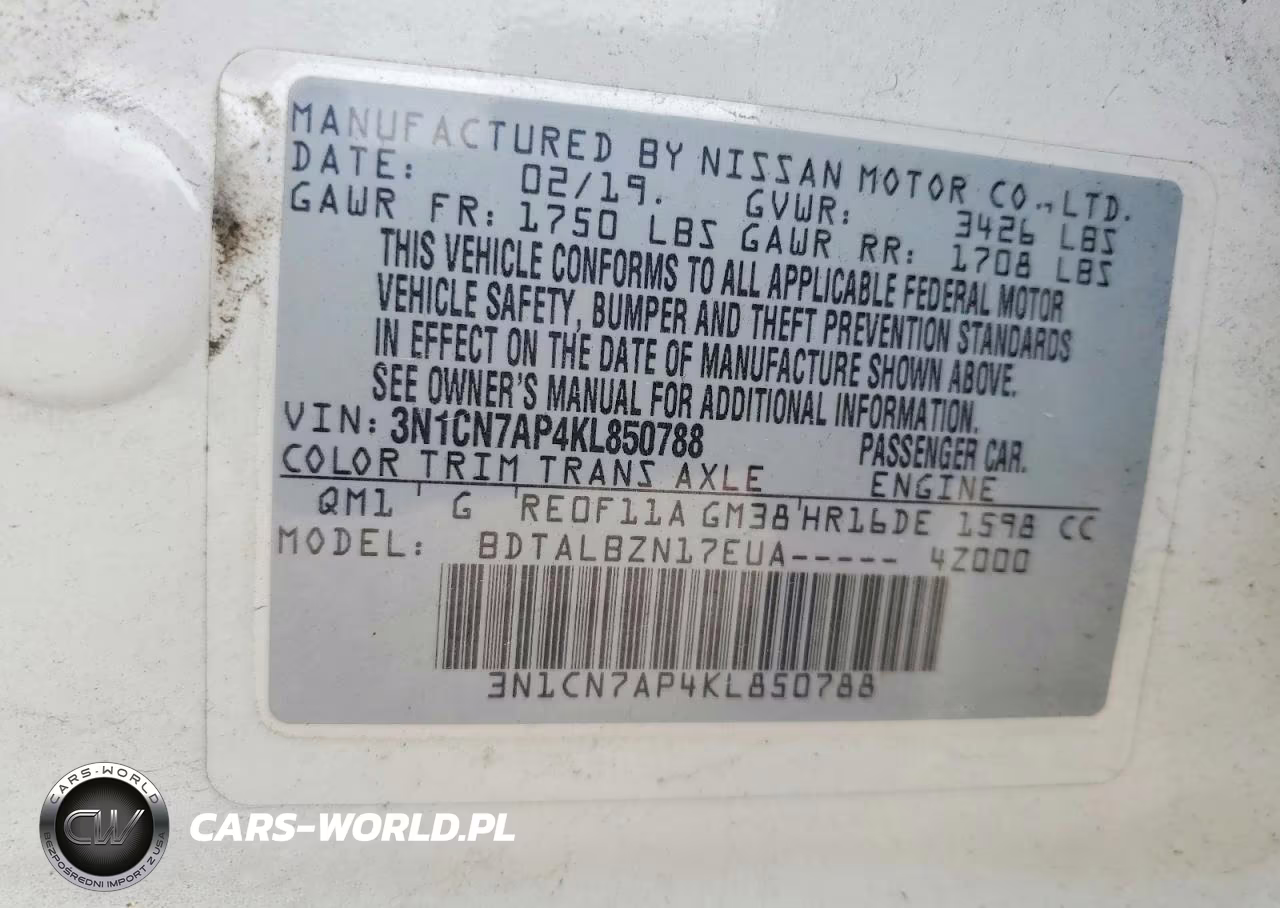 2019 Nissan Versa Sv VIN:3N1CN7AP4KL850788 - 12