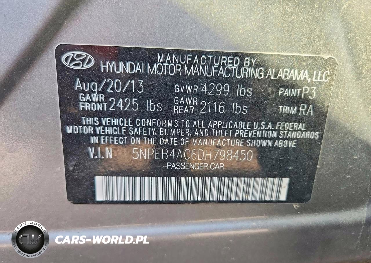 2013 Hyundai Sonata Gls VIN:5NPEB4AC6DH798450 - 12