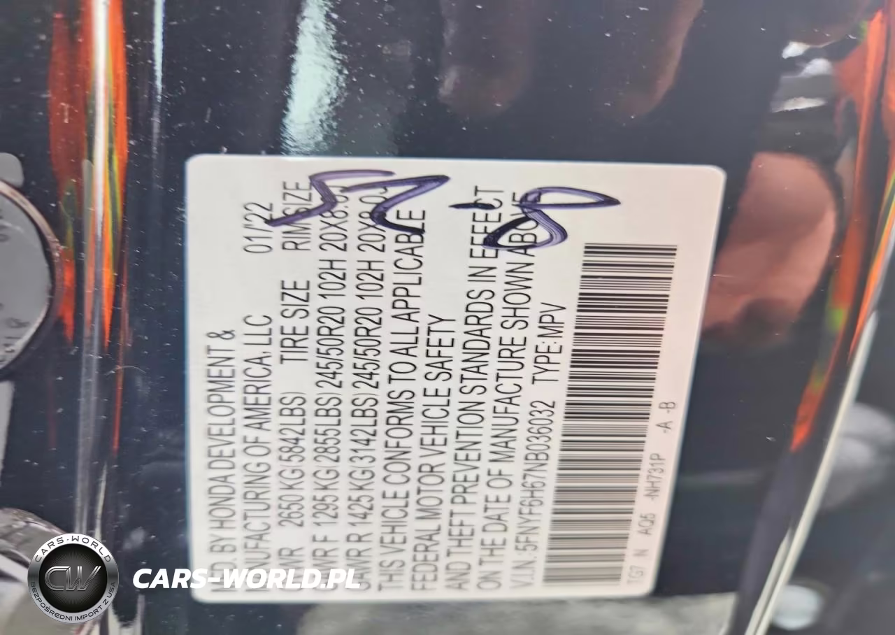 2022 Honda Pilot Touring VIN:5FNYF6H67NB036032 - 13