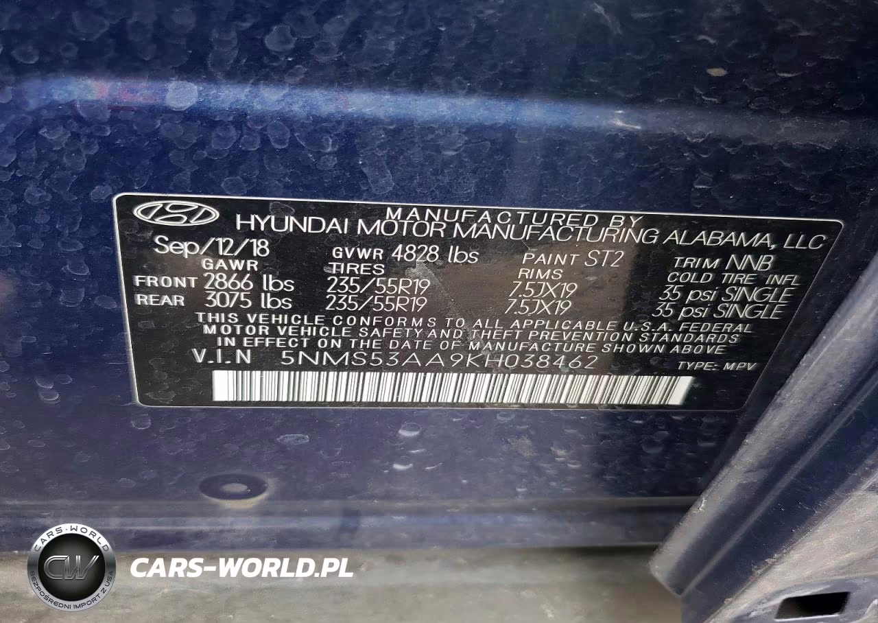 2019 Hyundai Santa Fe Ultimate 2.0T VIN:5NMS53AA9KH038462 - 12