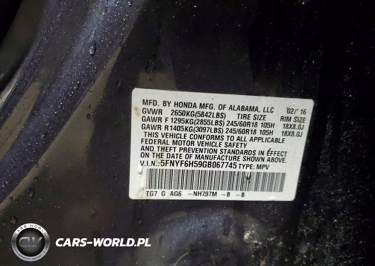 2016 Honda Pilot Exl VIN:5FNYF6H59GB067745 - 12
