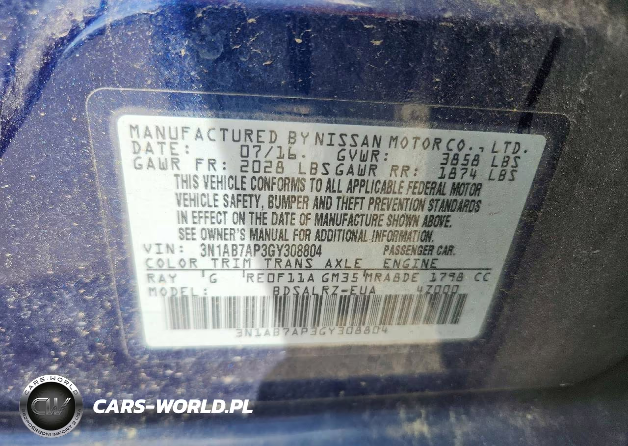 2016 Nissan Sentra Sr VIN:3N1AB7AP3GY308804 - 12