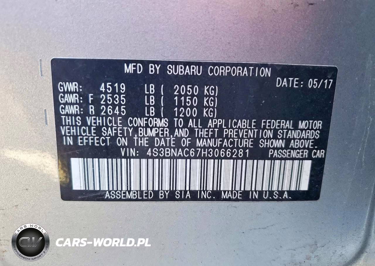 2017 Subaru Legacy 2.5I Premium VIN:4S3BNAC67H3066281 - 12