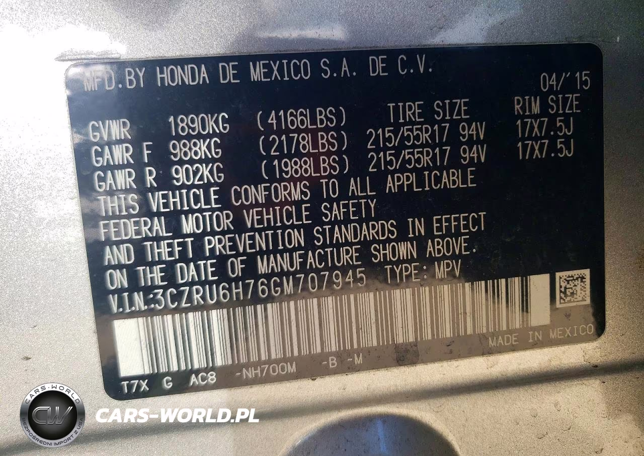 2016 Honda Hr-V Exl VIN:3CZRU6H76GM707945 - 13
