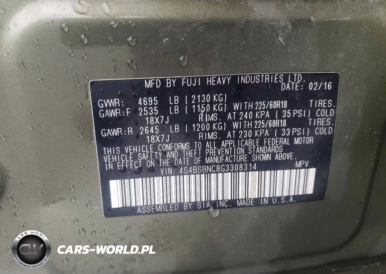 2016 Subaru Outback 2.5I Limited VIN:4S4BSBNC8G3308314 - 13