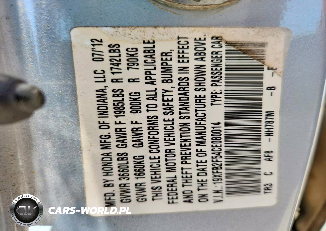 2012 Honda Civic Lx VIN:19XFB2F54CE080014 - 12