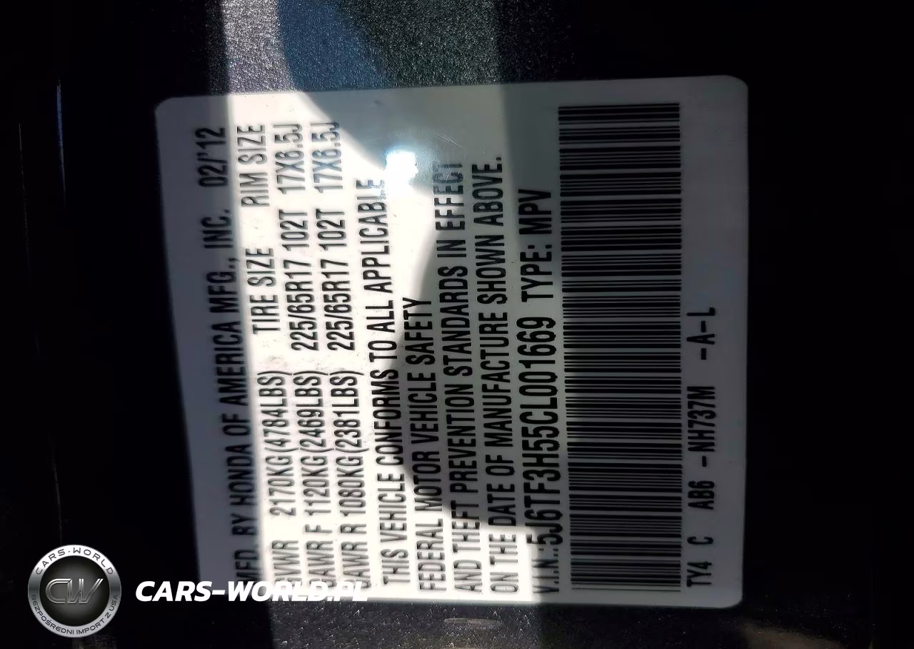 2012 Honda Crosstour Exl VIN:5J6TF3H55CL001669 - 12