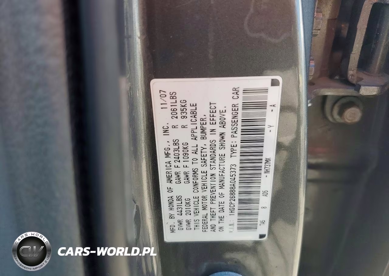 2008 Honda Accord Exl VIN:1HGCP26888A045373 - 12