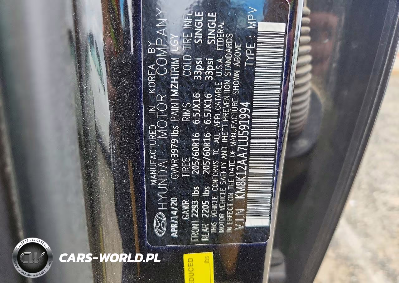2020 Hyundai Kona Se VIN:KM8K12AA7LU591994 - 13