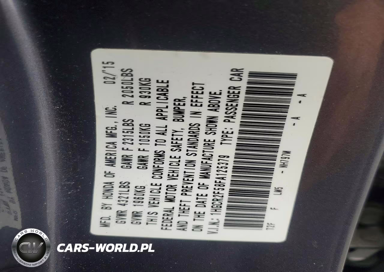 2015 Honda Accord Sport VIN:1HGCR2F58FA125379 - 12