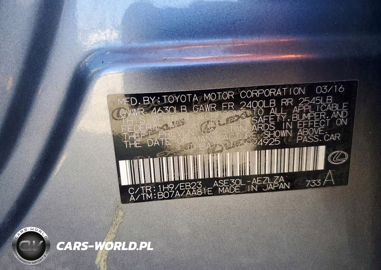 2016 Lexus Is 200T VIN:JTHBA1D21G5024925 - 12