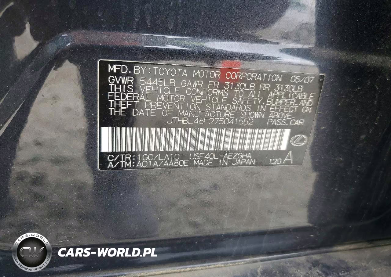 2007 Lexus Ls 460 VIN:JTHBL46F275041552 - 12
