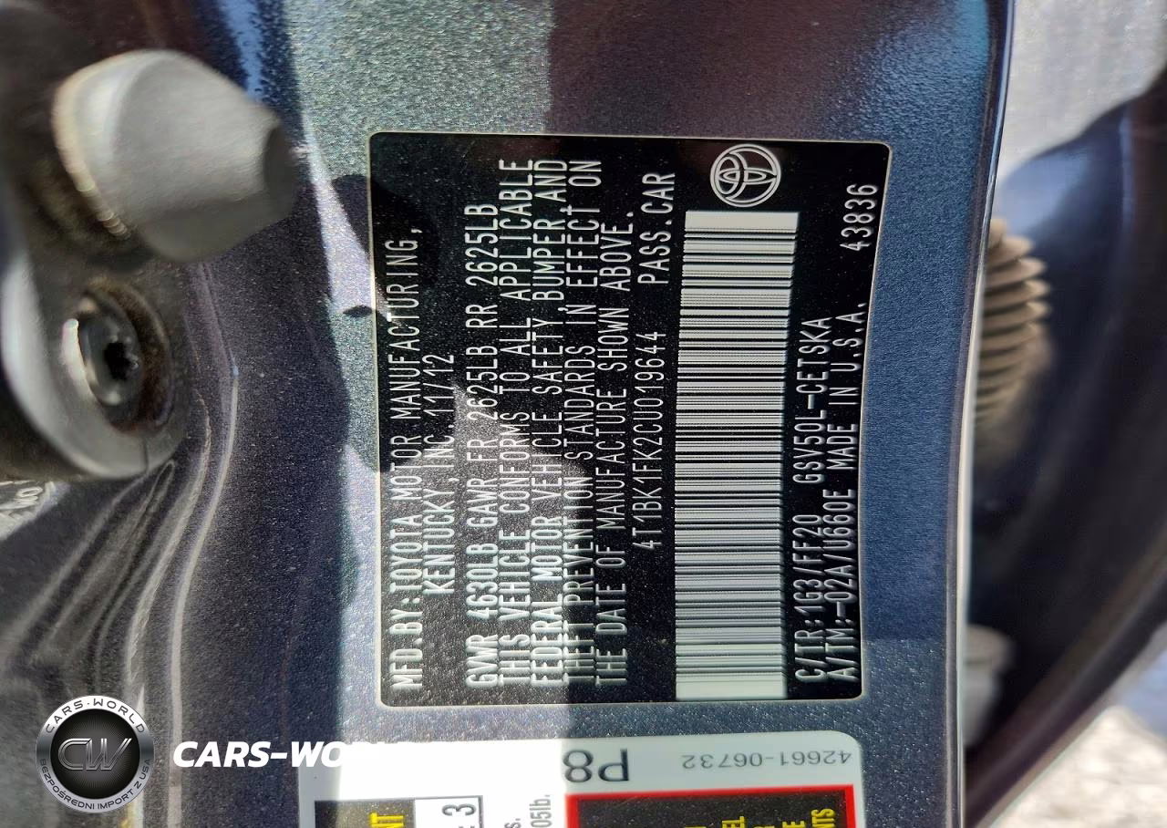 2012 Toyota Camry Se V6 VIN:4T1BK1FK2CU019644 - 12