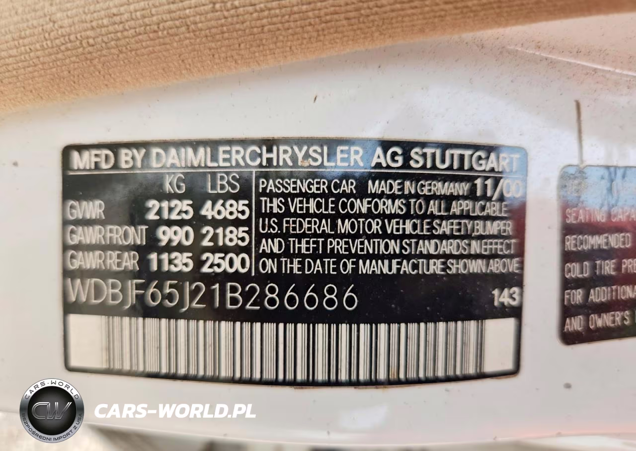 2001 Mercedes-Benz E 320 VIN:WDBJF65J21B286686 - 12