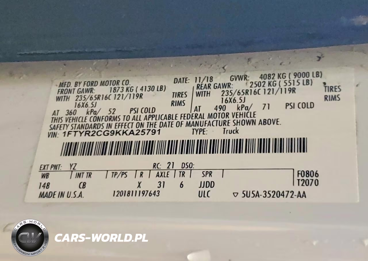 2019 Ford Transit T-250 VIN:1FTYR2CG9KKA25791 - 13
