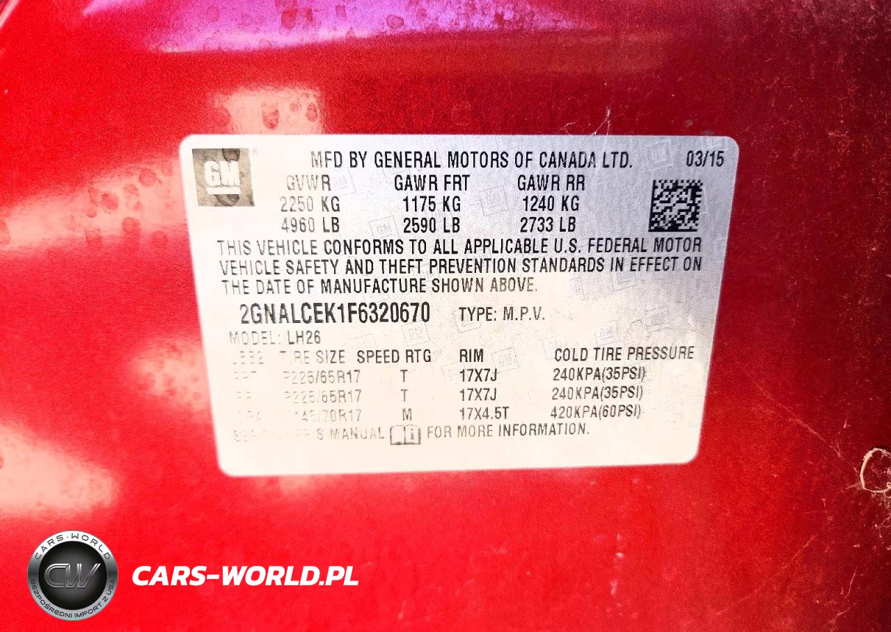 2015 Chevrolet Equinox Lt VIN:2GNALCEK1F6320670 - 13