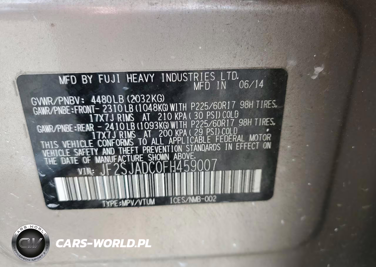 2015 Subaru Forester 2.5I Premium VIN:JF2SJADC0FH459007 - 13