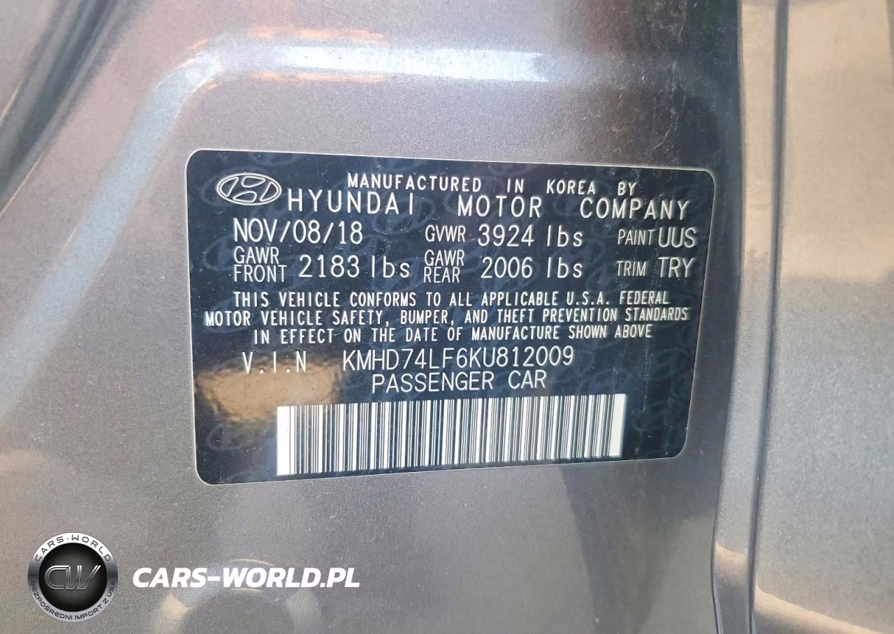 2019 Hyundai Elantra 4D VIN:KMHD74LF6KU812009 - 13