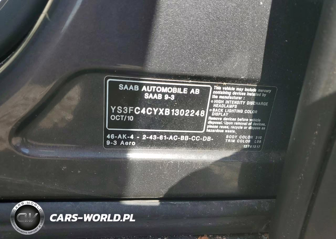 2011 Saab 9-3 Aero VIN:YS3FC4CYXB1302248 - 12