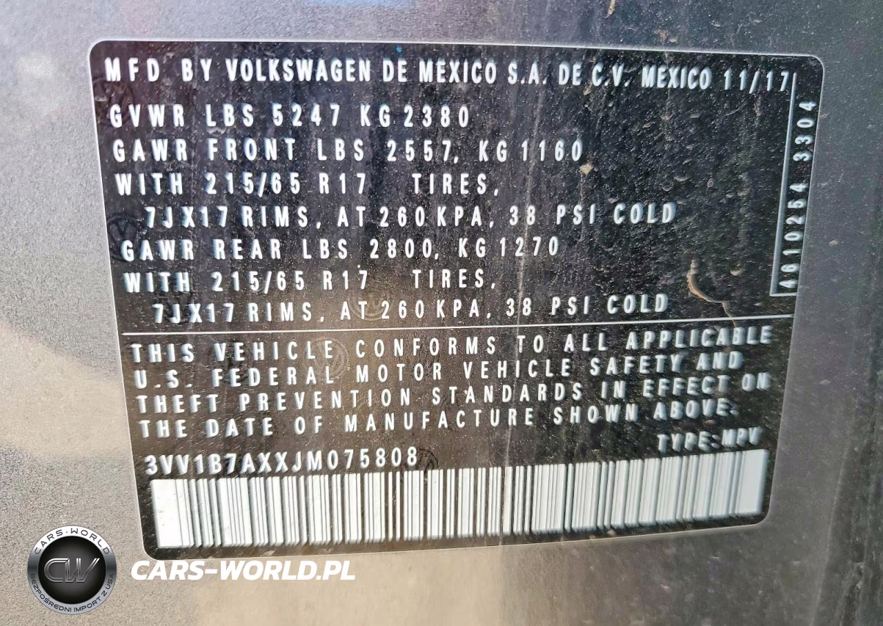 2018 Volkswagen Tiguan S VIN:3VV1B7AXXJM075808 - 14