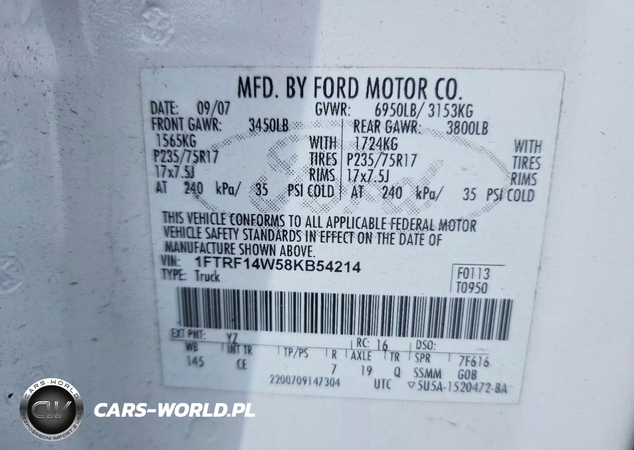 2008 Ford F-150 VIN:1FTRF14W58KB54214 - 12