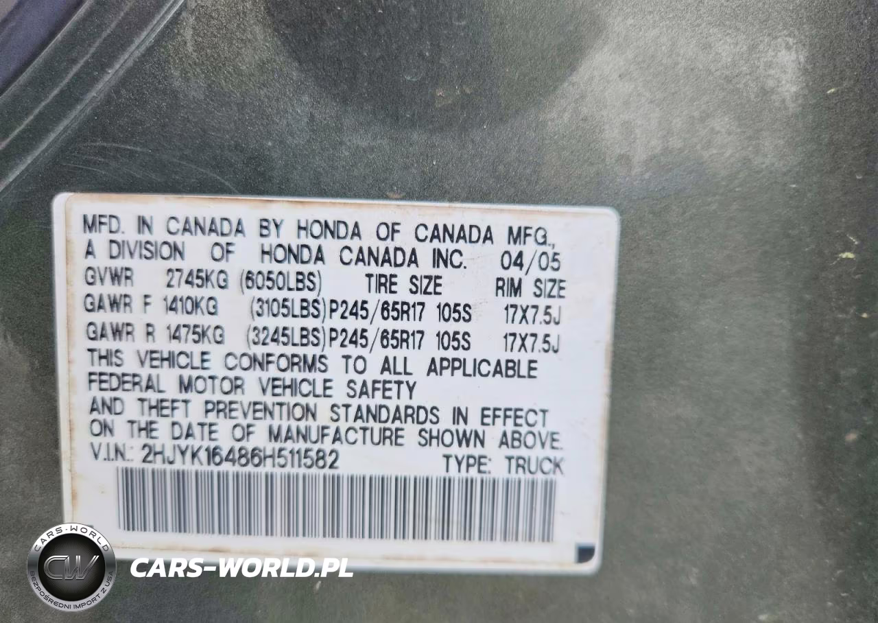 2006 Honda Ridgeline Rts VIN:2HJYK16486H511582 - 12
