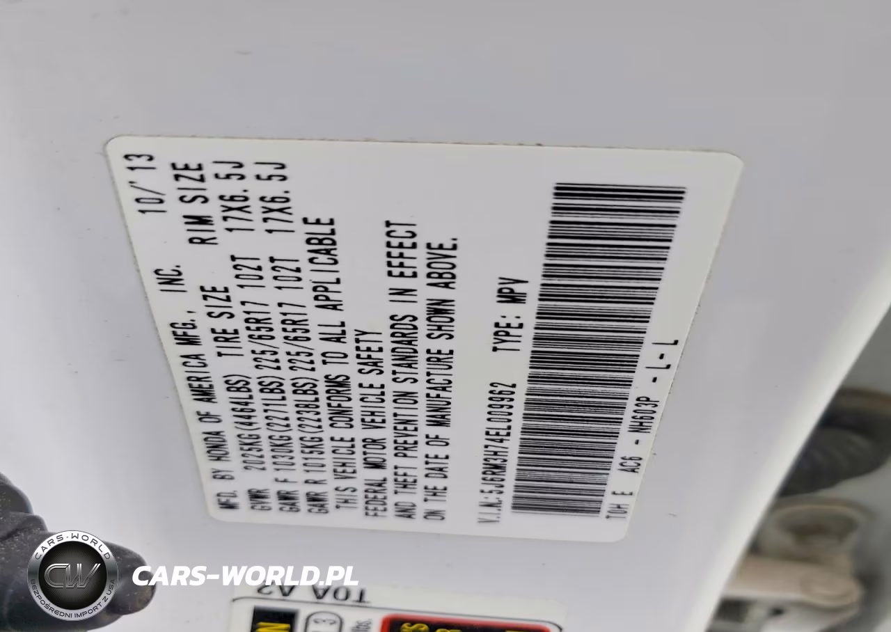 2014 Honda Cr-V Exl VIN:5J6RM3H74EL009962 - 13