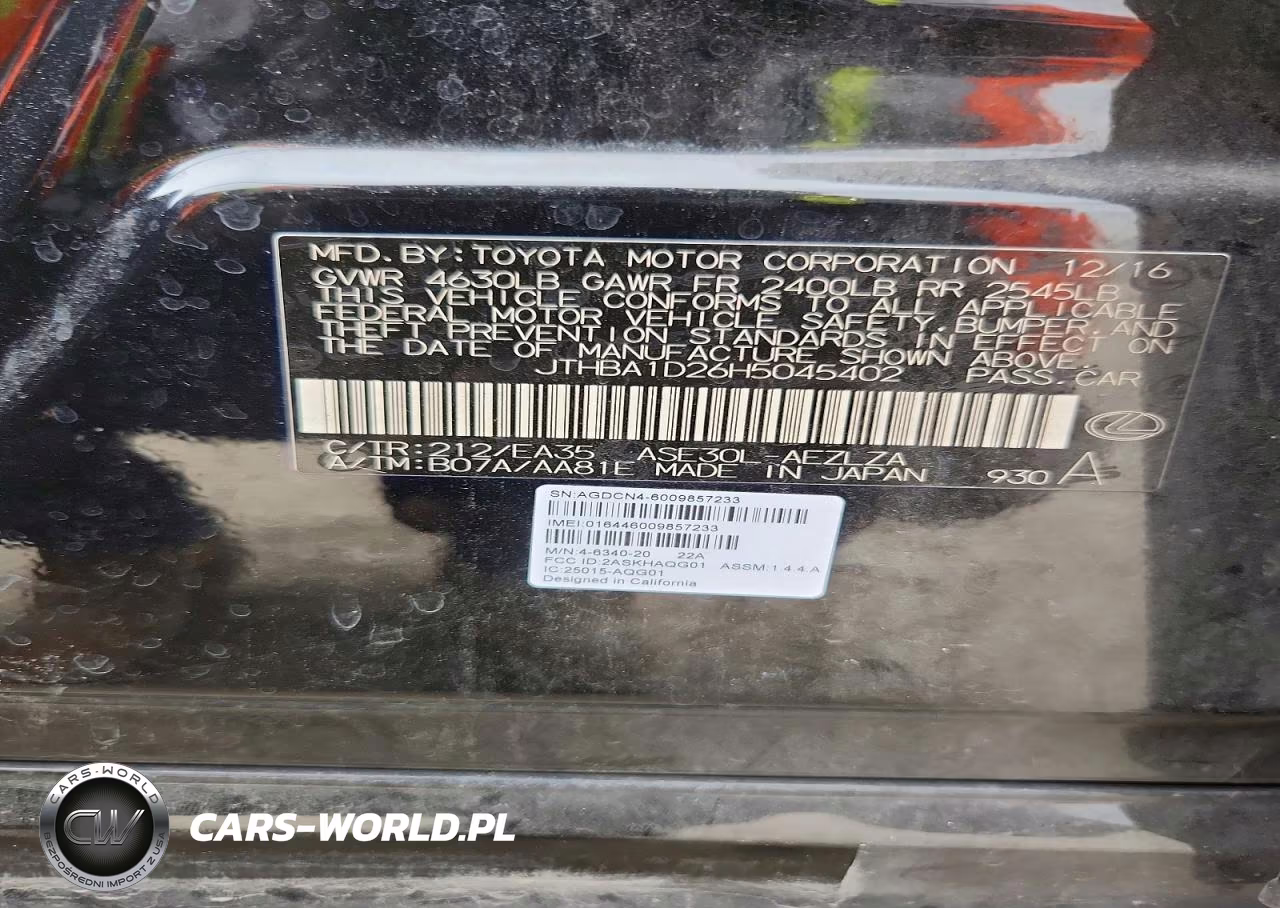 2017 Lexus Is 200T VIN:JTHBA1D26H5045402 - 12