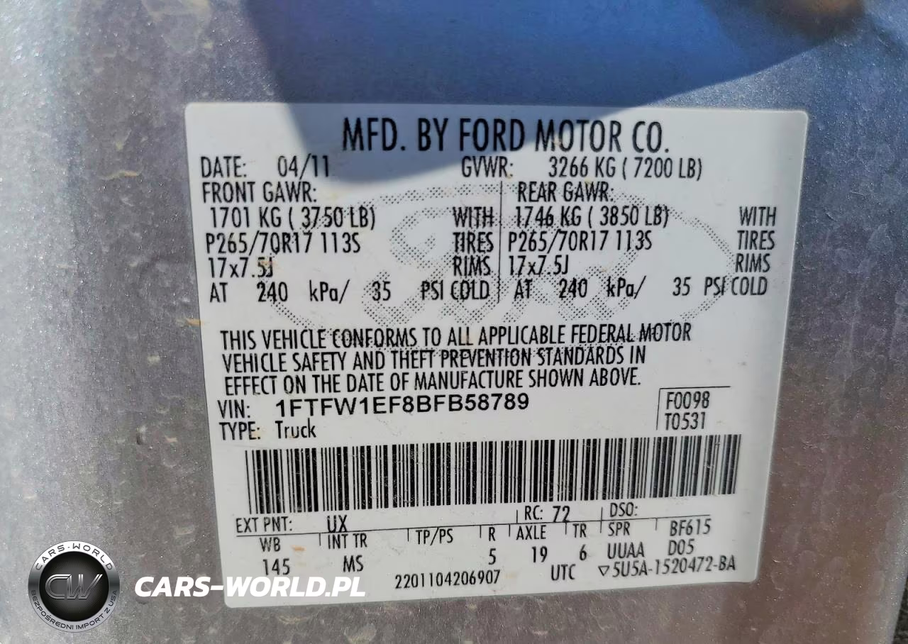 2011 Ford F-150 Xlt VIN:1FTFW1EF8BFB58789 - 12