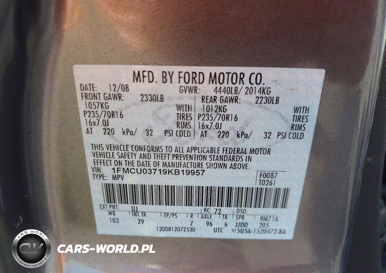 2009 Ford Escape Xlt VIN:1FMCU03719KB19957 - 13